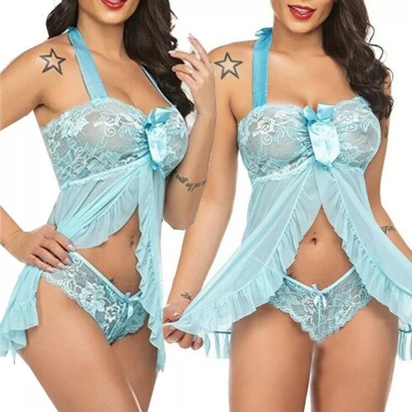 Sexy-Lingerie-Babydoll-Sleepwear-G-string-Lace-Dre  - Picture 1 of 6